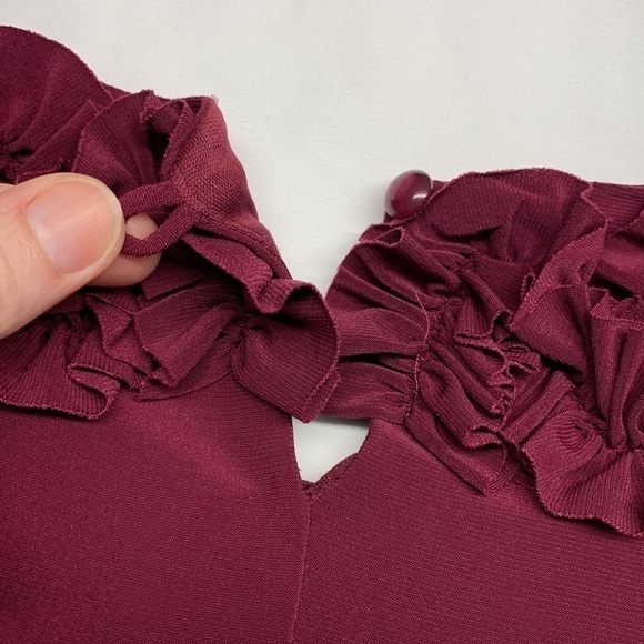 Dress Barn Short Sleeve Dress Neck Ruffle Detail Fully Lined Size 6 Colour Plum - Picture 11 of 12